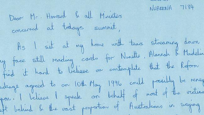 Australian pharmacist and gun control advocate Walter Mikac wrote to then-prime minister John Howard in 1996 just nine days after his wife Nanette and their two young daughters Alannah and Madeline were killed in the Port Arthur massacre in Tasmania.