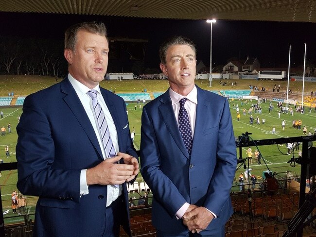 Andrew Voss and Greg Alexander in action for Fox League. Picture: NRL Photos