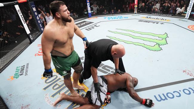 Tai Tuivasa brutally knocked out Derrick Lewis in his last fight. (Photo by Josh Hedges/Zuffa LLC)