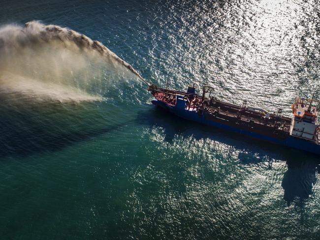 CONTACT BRISBANE BEFORE USE * Dredge.The 111 meter dredge replenishing sand is back in action at Palm Beach, Gold Coast.Picture: NIGEL HALLETT* Jeremy Pierce has written words for the pic.