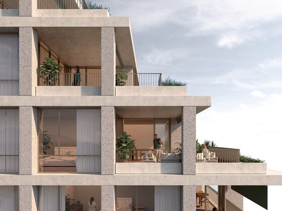 The box-like apartments in the artist’s impression (pictured) have a similar brutalist feel as the Sirius building in Sydney.