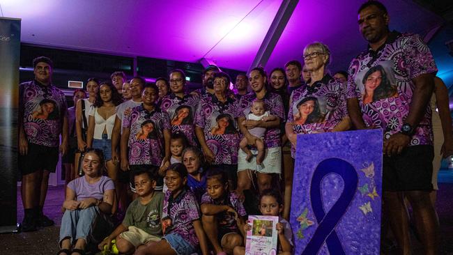 Loved ones of 19-year-old Kailah May who drowned as a result of an epileptic fit in 2022 gathered under the purple lights of the Darwin Convention Centre on Tuesday March 27 for Epilepsy Awareness Day. Picture: Zizi Averill