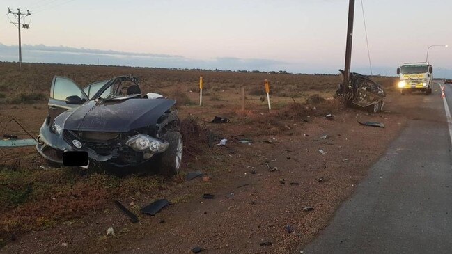 A car ripped in half after a crash at Port Wakefield.