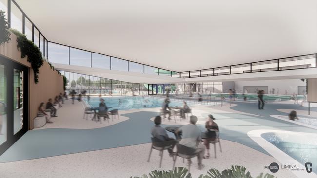 Glenorchy War Memorial Poll redevelopment concept designs for the new aquatic centre. Picture: Liminal Architecture