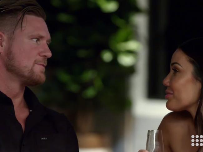 Dean and Davina plot their affair on Married at First Sight. Picture: Channel 9