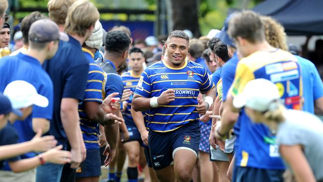 East players run out of the race for the start of the game. Rugby union national championships between Easts and Gordon. Saturday March 20, 2021. Picture, John Gass
