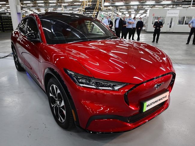 The Ford Mustang Mach-E car at Ford’s Halewood plant in Liverpool. Picture: Paul Ellis/AFP