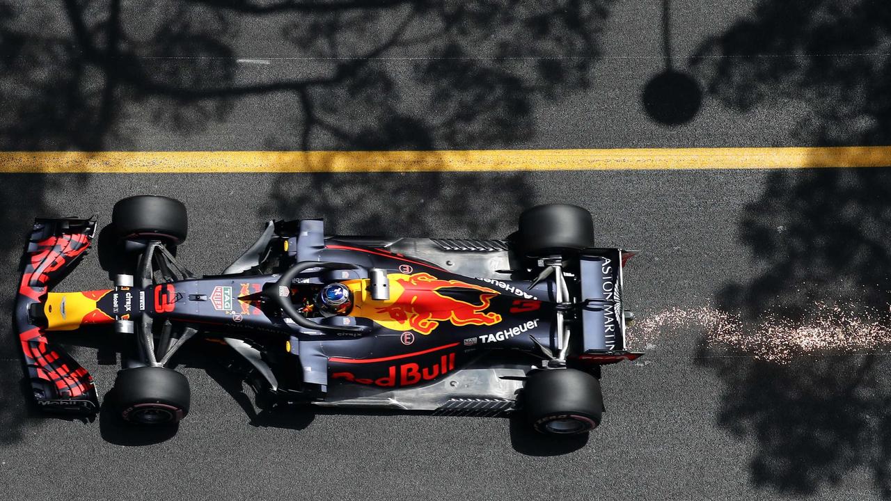 An overhead look at Daniel Ricciardo in his Red Bull.