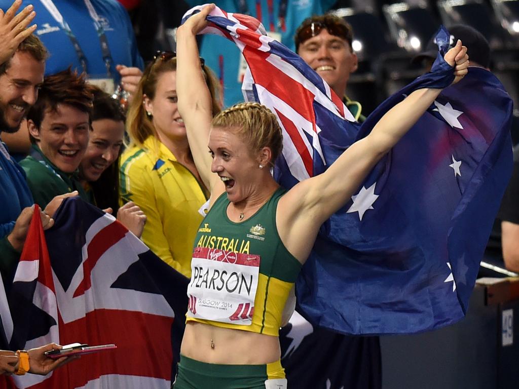 ***FILE*** Australia's greatest modern-day track and field athlete Sally Pearson has announced her retirement due to a devastating run of injuries.** Australia's Sally Pearson celebrates after winning gold in the womenâ€™s 100m Hurdles final at Hampden Park during the XX Commonwealth Games, in Glasgow, Scotland, Friday, Aug. 1, 2014. (AAP Image/Dean Lewins) NO ARCHIVING, EDITORIAL USE ONLY