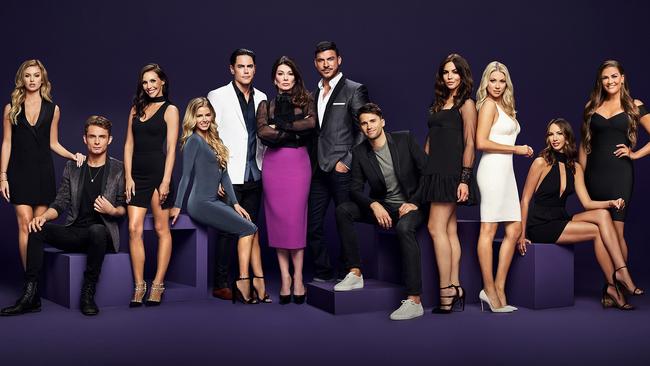 Vanderpump Rules, season six cast, (l-r) Lala Kent, James Kennedy, Scheana Marie, Ariana Madix, Tom Sandoval, Lisa Vanderpump, Jax Taylor, Tom Schwartz, Katie Maloney-Schwartz, Stassi Schroeder, Kristen Doute, Brittany Cartwright. Picture: Tommy Garcia/Paul Drinkwater/Bravo