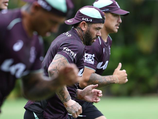 Adam Reynolds trains alongside Broncos teammates. Picture: Adam Head