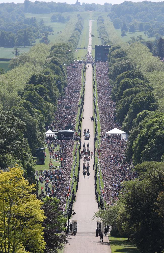 Prince Harry, Duke of Sussex and The Duchess of Sussex leave Windsor Castle in the Ascot Landau carriage during a procession after getting married. Picture: Getty