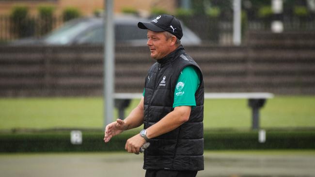 The event was played on very wet green after heavy rain. Picture: Bowls New Zealand