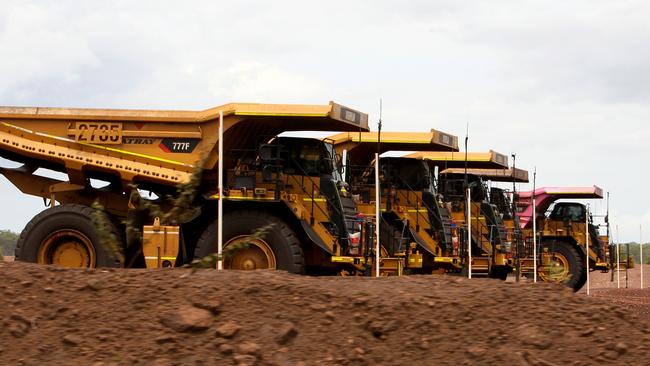 Giant trucks at the GEMCO Groote Eylandt manganese mine.