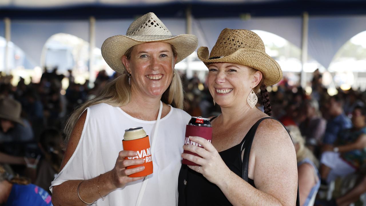 Shelley Pillar and Katie Butler at the Savannah in the Round music festival, held at Kerribee Park rodeo grounds, Mareeba. Picture: Brendan Radke