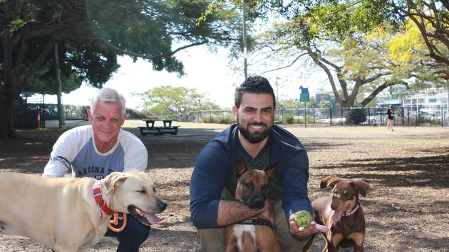 Josef Senisin and Maz Smaily supported a petition in 2018 for Council to look into the condition of the Powerhouse Dog Park. Photo. Andrea Macleod .