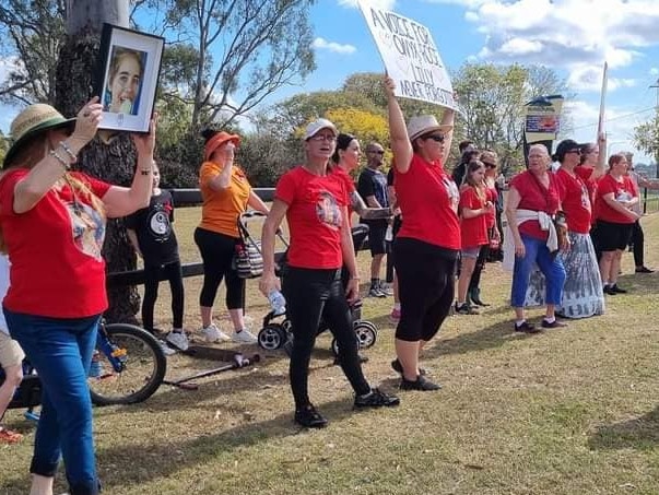 The group stopped opposite the Beaudesert school where Onyx was allegedly bullied. Picture: Facebook