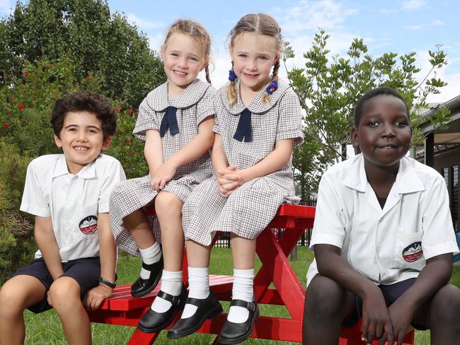 Ready for renovations at St. Benedicts Catholic College in Oran Park is Spencer Fuda, Brielle Sidgreaves, Zara Sidgreaves and Ringo Ring. Picture: Richard Dobson