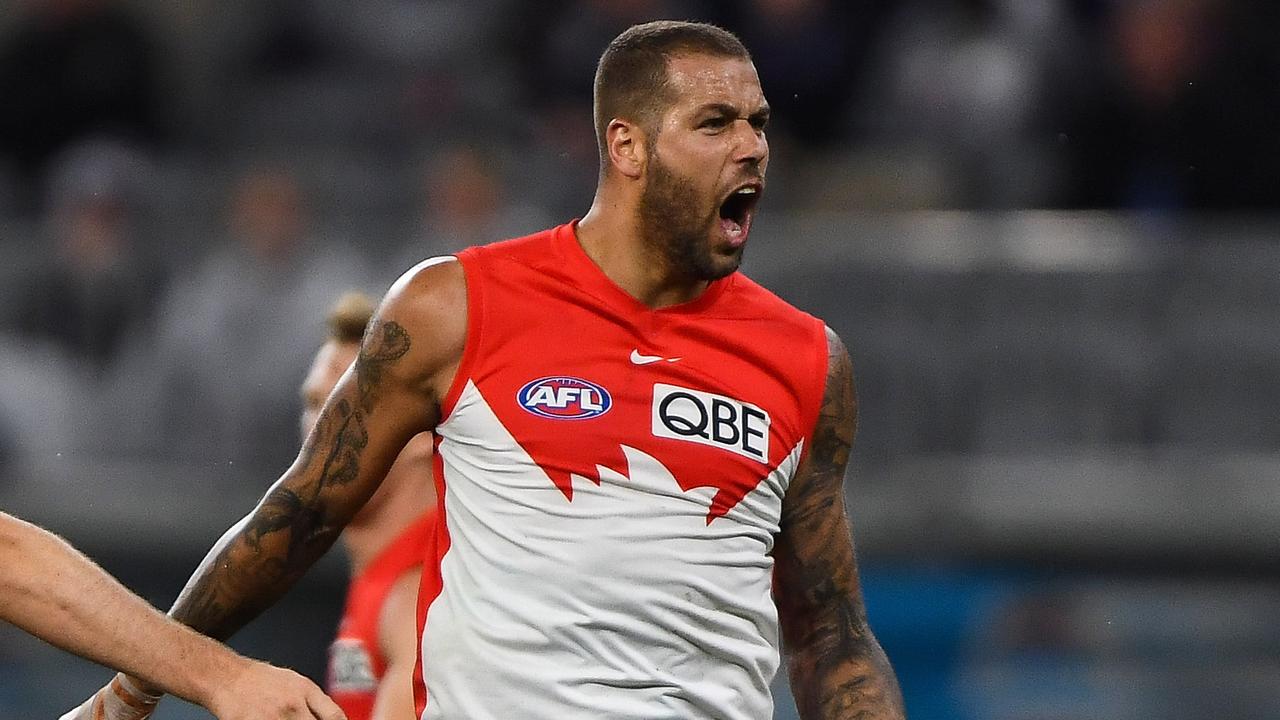 Lance Franklin of the Swans against the Fremantle Dockers. Picture: Daniel Carson