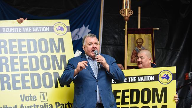 MP Craig Kelly is a superspreader of misinformation on vaccines. Seen here at a recent Freedom Rally in Sydney. Picture: NCA NewsWire/Flavio Brancaleone