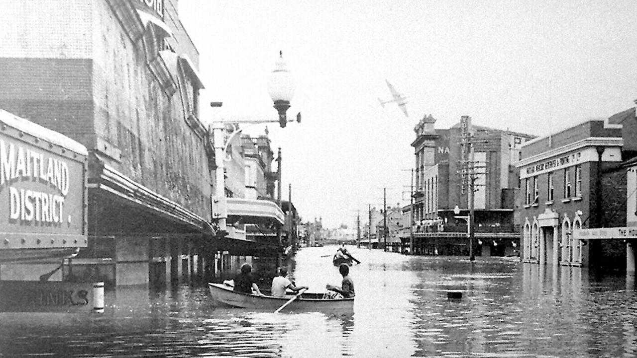 Flooded Main Street of Maitland during February 1955 fortieth (40th) anniversary of floods.           New South Wales (NSW) / Weather / Floods