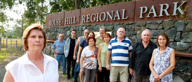 Colleen Abela with local residents in Rouse Hill who feared their homes would be compulsorily acquired by the NSW Government for the redevelopment of Riverstone East (Stage 3). Picture: AAP IMAGE/ Angelo Velardo