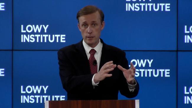 US National Security Advisor Jake Sullivan addresses the Lowy Institute.