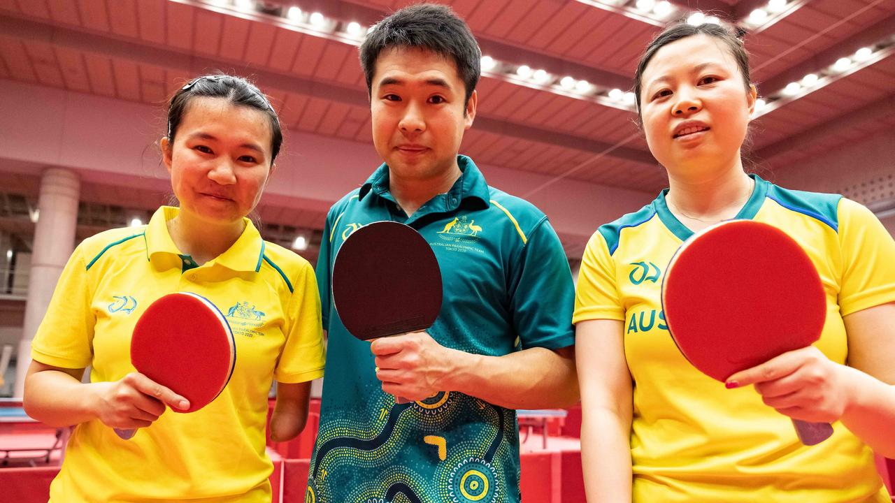 Australia’s Table Tennis Team new additions (L-R) Qian Yang, Lin Ma and Lina Lei practicing prior to the start of the 2020 Tokyo Paralympic Games Paralympics Australia / Day -4 Tokyo Japan : Friday 20th Aug 2021 © Sport the library / Greg Smith / PA