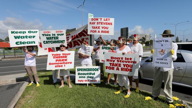 Pictured at Nobby Beach The Cableway No Way (CWNW) protestors. Picture Mike Batterham