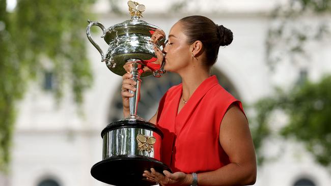 Australia's Ashleigh Barty poses with the 2022 Australian Open winner's trophy Picture: AFP