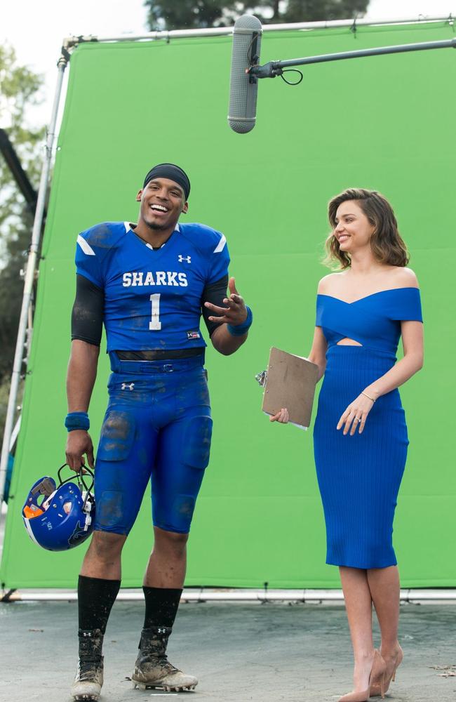 Cam Newton and Miranda Kerr enjoyed their time together on set. Picture: Emma McIntyre/Getty Images for Buick