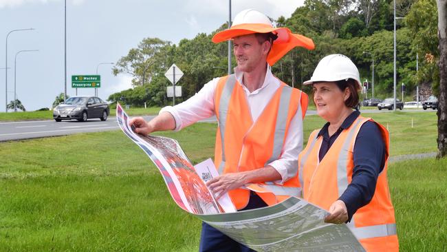 Minister for Transport and Main Roads Mark Bailey and Mackay MP Juileanne Gilbert at the site of the Northern access for the Mackay Ring Road. Picture: Tony Martin