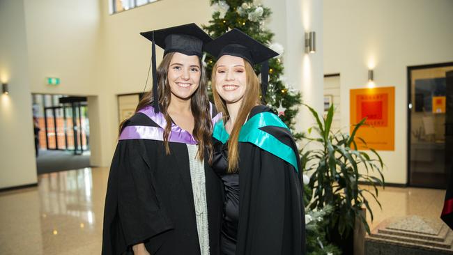 Emily Charlton and Meg Crombie. University of Tasmania Graduations. Federation Concert Hall, Hobart. Picture: RICHARD JUPE