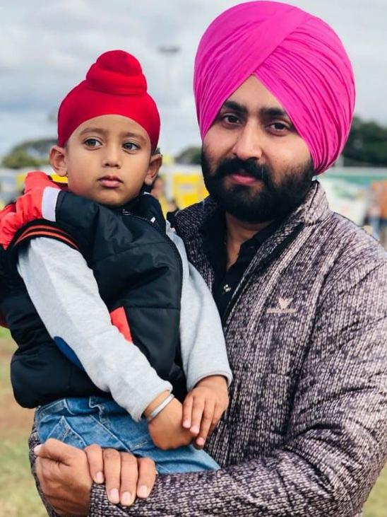 Swarnjit Singh Grewal and his son, Sehaj Singh Grewal, 4.