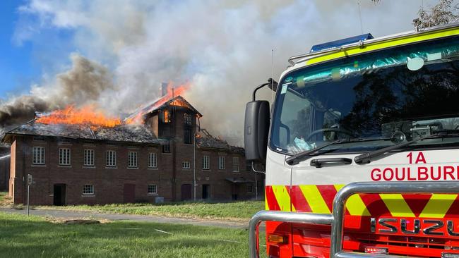 The former Kenmore 'Asylum' in flames on October 16. Picture: NSW RFS - Goulburn Brigade/Facebook