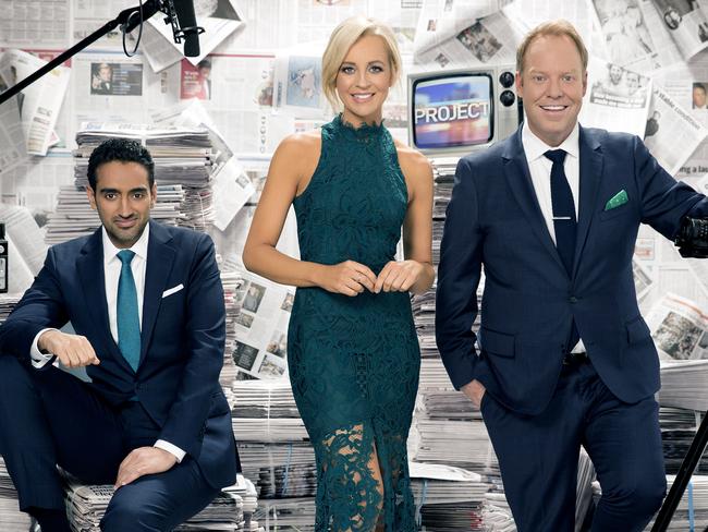 Waleed Aly, Carrie Bicmore and Peter Helliar. Picture: Supplied