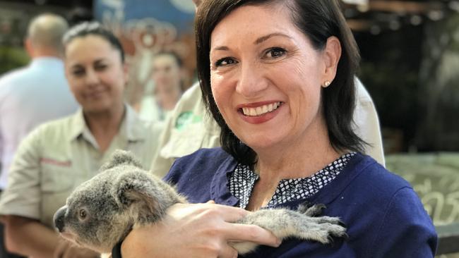 Queensland Minister for Environment Leeanne Enoch with Ginger the joey koala. Photo: Kirstin Payne