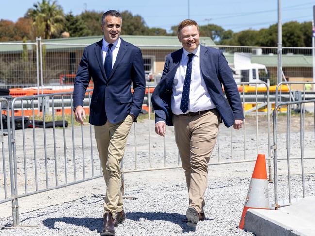 October 8, 2024: Premier Peter Malinauskas with Labor's candidate for Black, Alex Dighton at the Majors Road upgrade. Picture: Kelly Barnes