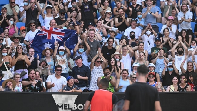 Raucous crowds turned out to watch the Kokkinakis and Kyrgios matches. The latter described he brings the entertainment to a  sport that may "die". Picture: Getty Images