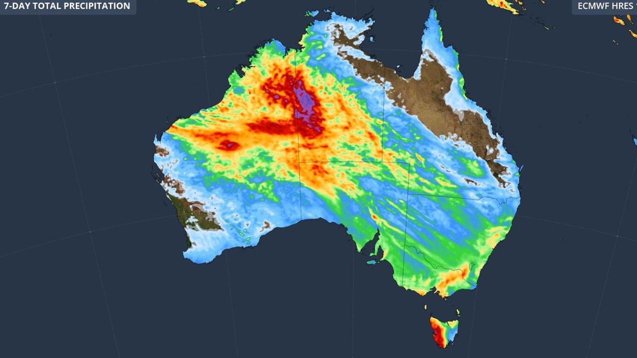 Showers and storms are forecast to soak every Australian state over the coming week, particularly concentrated around the NT and WA. Picture: Supplied / Weatherzone