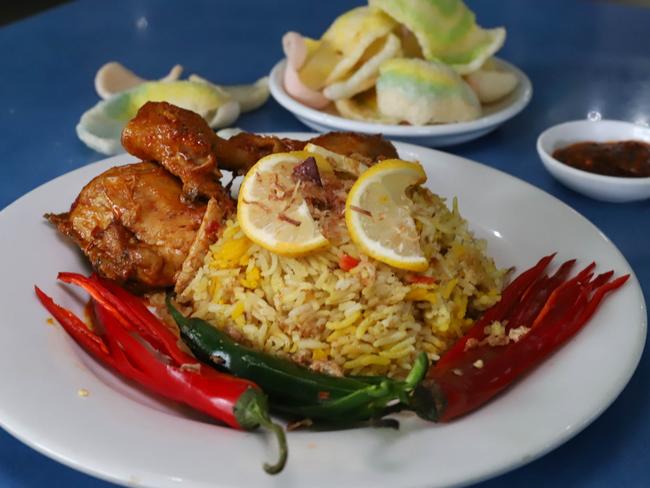 Island Dreams Cafe’s lemon chilli chicken and rainbow fish crackers. Picture: Jenifer Jagielski