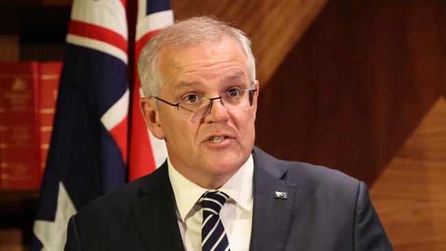 ELECTION TEAM 2022 LIBERAL BUS TOUR  3/5/2022  Prime Minister Scott Morrison With Josh Feidenberg the treasurer  have a press conference in CPO treasury place after the first interest rates rise in a decade. Picture: Jason Edwards