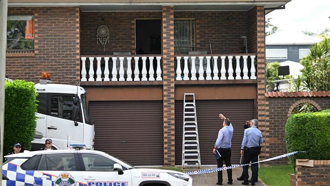 Police at the scene in Grange on February 2. Neighbours used a ladder to rescue an injured Mr Zumbo from the balcony. Picture: Lyndon Mechielsen