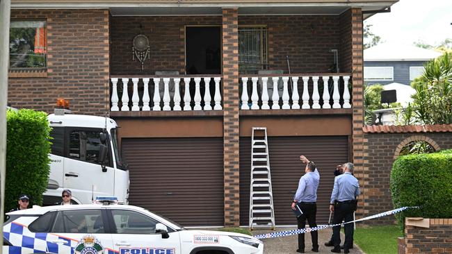 Police at the scene in Grange on February 2. Neighbours used a ladder to rescue an injured Mr Zumbo from the balcony. Picture: Lyndon Mechielsen