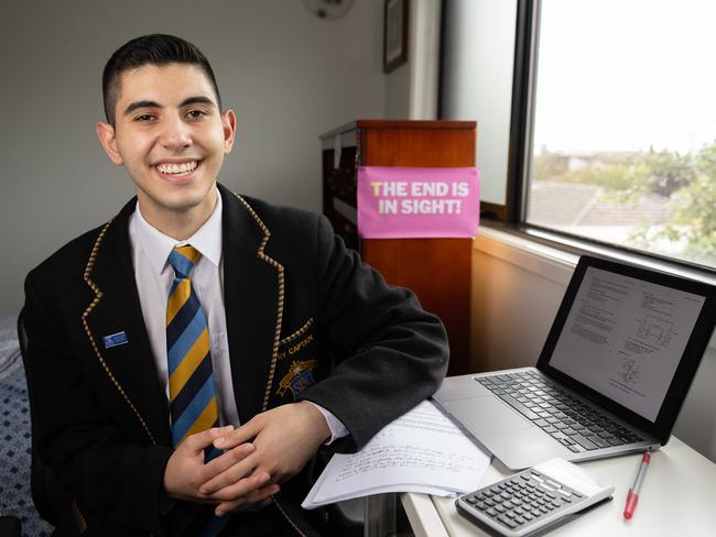 St Bernard's College Year 12 student Sebastian Khoury preparing to sit the English exam. Picture: Jason Edwards