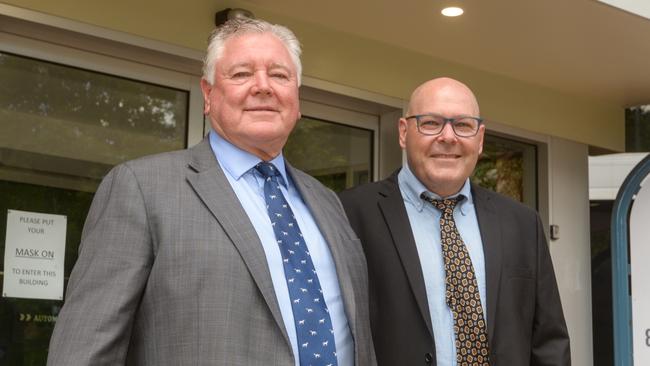 Former Lismore City Council general manager John Walker with Mayor Steve Krieg at the council chambers.