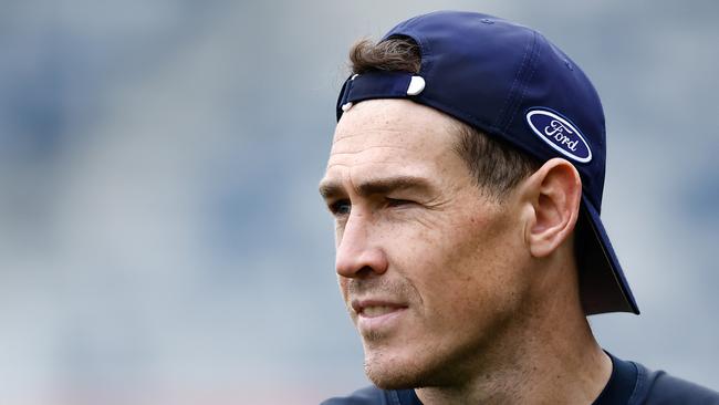 GEELONG, AUSTRALIA - MAY 10: Jeremy Cameron of the Cats looks on during the Geelong Cats training session at GMHBA Stadium on May 10, 2023 in Geelong, Australia. (Photo by Dylan Burns/AFL Photos via Getty Images)
