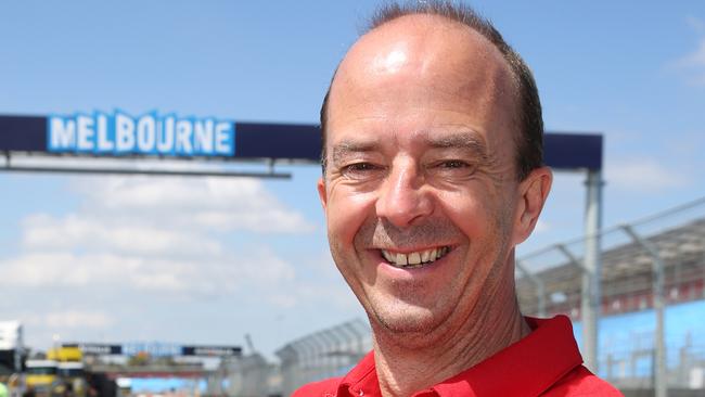 The annual Formula One freight arrival at Albert Park. Australian Grand Prix Corporation CEO Andrew Westacott talk to the media. Picture: Brendan Francis