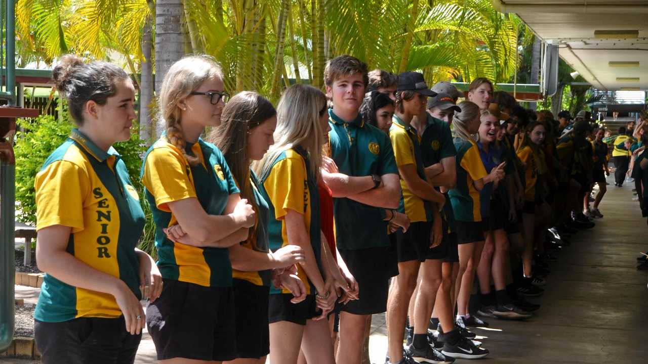 Burnett State College had 39 Year 12 graduates ring the school bell before they walked out the gates as students for the last time. Picture: Felicity Ripper