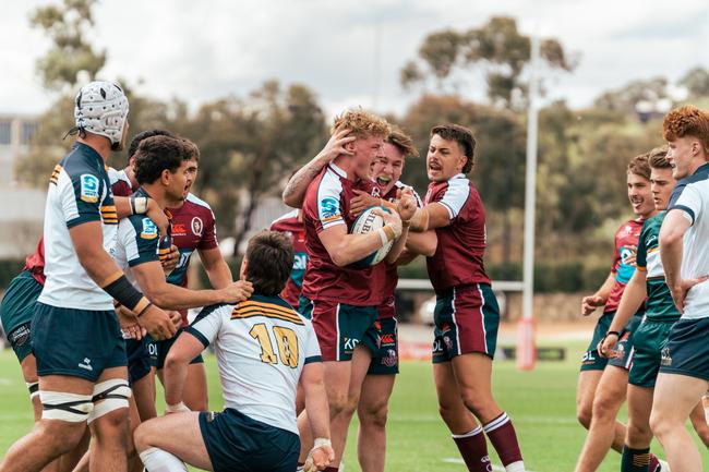 Finlay King scores. Super Rugby Under-19s action between the ACT Brumbies and Queensland Reds. Picture credit: ACT Brumbies Media.